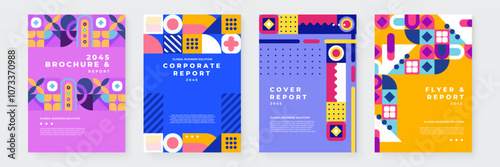 Colorful Geometric Brochure and Report Design Templates Set. Ideal for corporate needs, creative projects, and modern presentations
