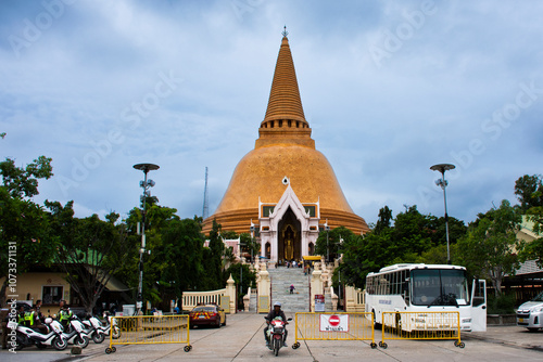 Phra Pathomchedi pagoda or Phra Pathom Chedi Stupa for thai people travelers travel visit in Wat Phra Pathom Chedi Ratcha Wora Maha Wihan at Nakhonpathom on October 3, 2024 in Nakhon Pathom, Thailand