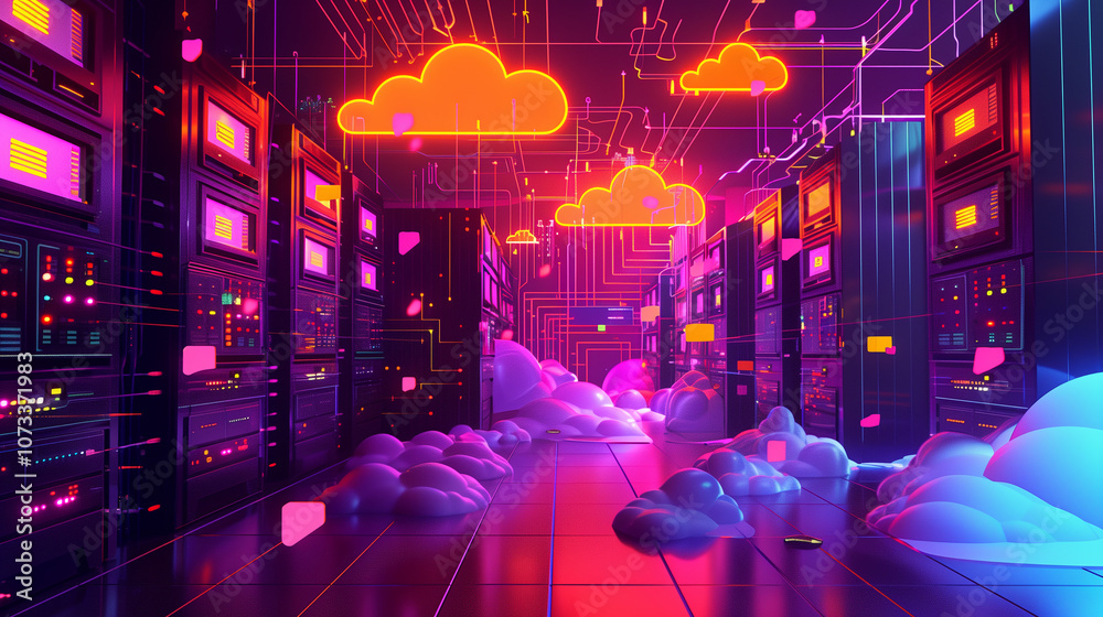 Augmented reality view of a cloud server room with layers of firewall protection, real-time data encryption animations, and user authentication flows. Augmented reality view of a cloud server room with layers of firewall protection, real-time data encryption animations, and user authentication flows.