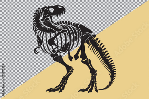 A black silhouette of a dinosaur skeleton