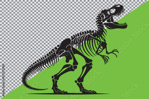 A black silhouette of a dinosaur skeleton