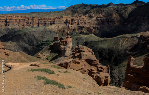 Charyn Canyon is a 154 km long canyon along the Charyn River in Kazakhstan. photo