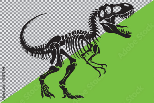 A black silhouette of a dinosaur skeleton