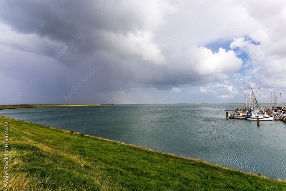 Storm approaching at the small harbor on the island of Sylt
