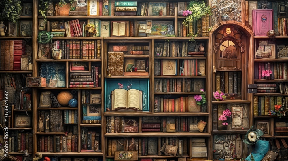 A cozy library filled with books, flowers, and charming decor for a serene atmosphere. A cozy library filled with books, flowers, and charming decor for a serene atmosphere.