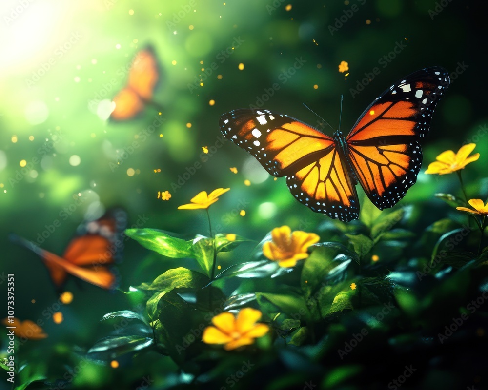 A vibrant scene of butterflies fluttering among colorful flowers in a sunlit garden, showcasing the beauty of nature. A vibrant scene of butterflies fluttering among colorful flowers in a sunlit garden, showcasing the beauty of nature.