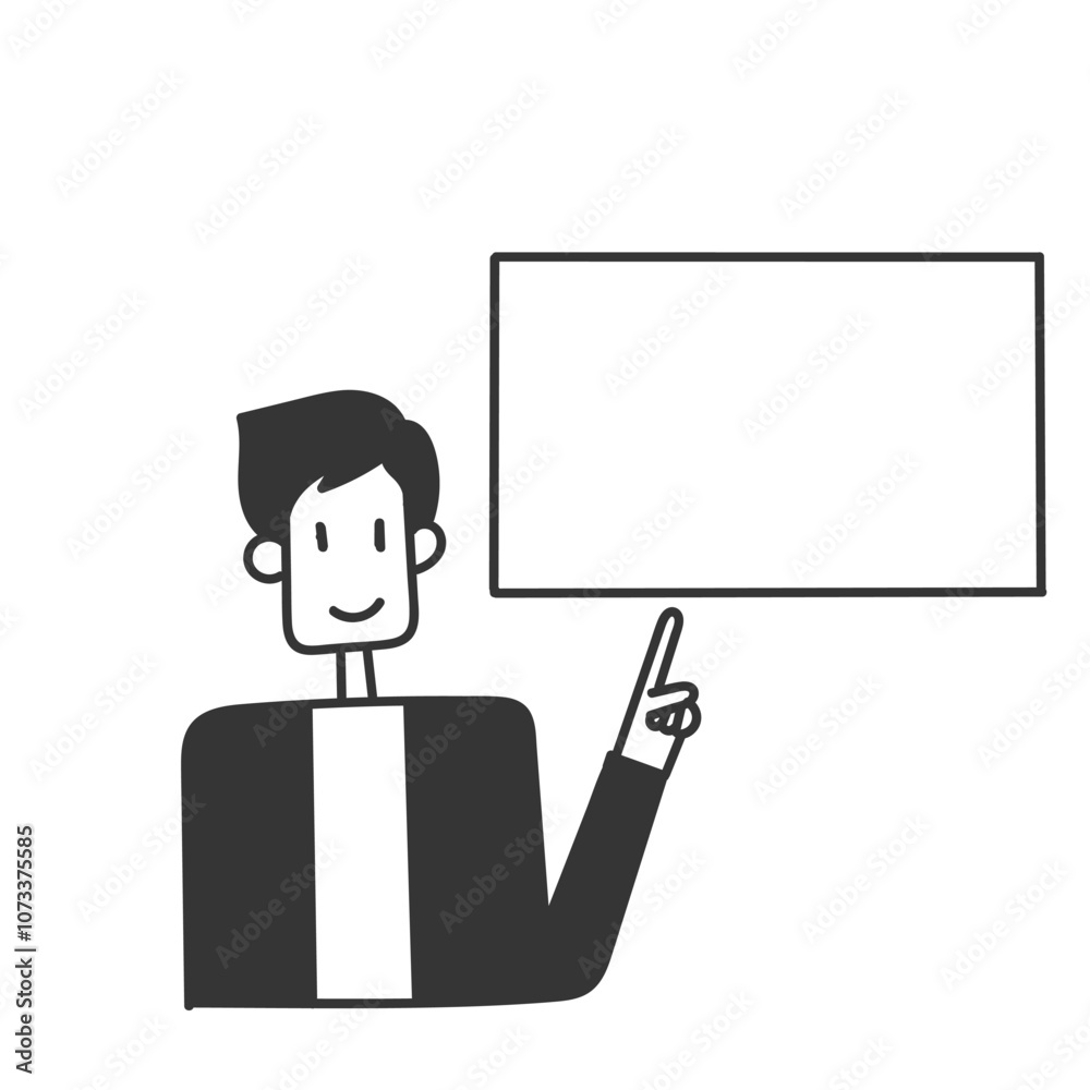 business person doing presentation on blank board paper illustration in doodle drawing cartoon business person doing presentation on blank board paper illustration in doodle drawing cartoon