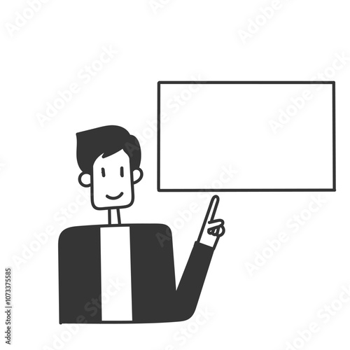 business person doing presentation on blank board paper illustration in doodle drawing cartoon