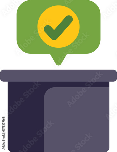 Ballot box is shown with a green check mark above, signifying a vote being cast and counted