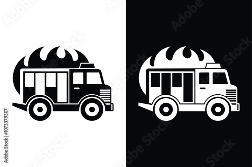 Fire truck icon isolated on on White Background Vector Art Illustration on white background.