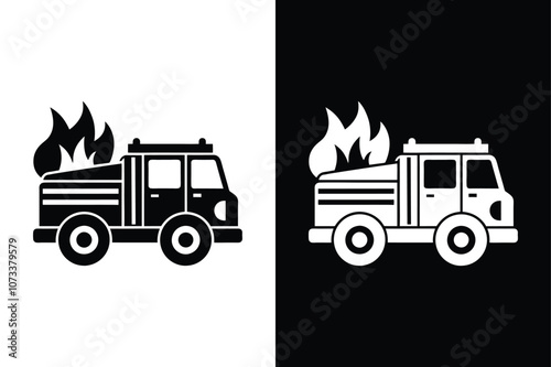 Fire truck icon isolated on on White Background Vector Art Illustration on white background.