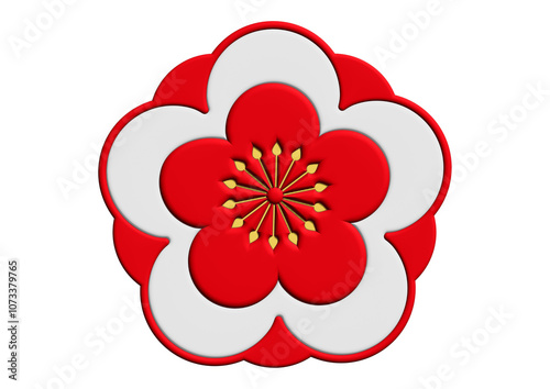 梅の花のアイコン素材 丸い花びらが華やかな紅白の梅の花模様のイラスト

