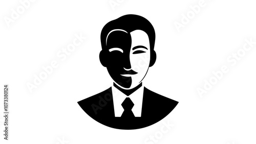 person illustration with half of face black, simple shape of a person with half black face, incognito person vector illustration