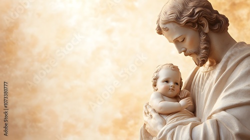 Statue of Saint Joseph with Baby Jesus - Close-Up View Highlighting Devotion and Artistic Detail