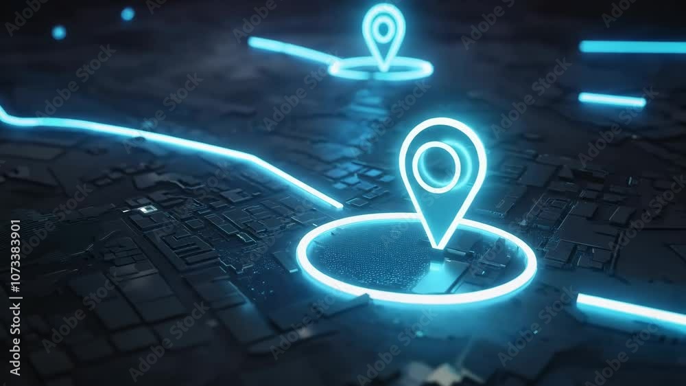 Animated blue city map with location pin. Fast delivery and tracking concept. GPS navigation concept. 