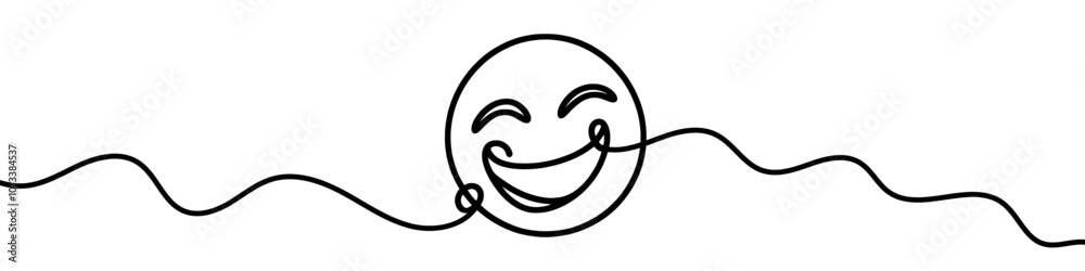 Simple line art illustration of a laughing face emoji on a white background. Vector illustration. Simple line art illustration of a laughing face emoji on a white background. Vector illustration.