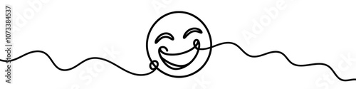 Simple line art illustration of a laughing face emoji on a white background. Vector illustration.