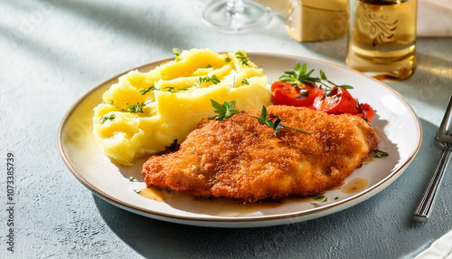 Milanesa con papas fritas photo