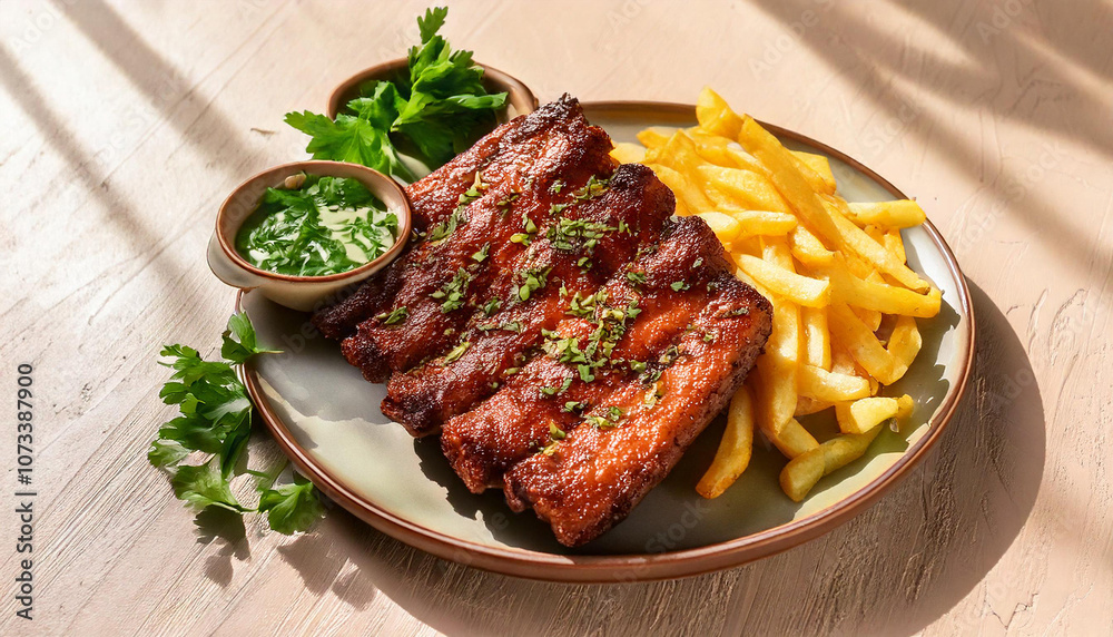 Costillas ribs con papas fritas provenzal Costillas ribs con papas fritas provenzal