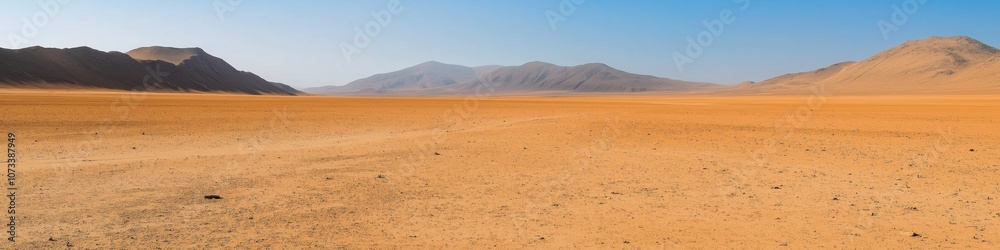 A desert landscape with a blue sky in the background. The sky is clear and the sun is shining brightly A desert landscape with a blue sky in the background. The sky is clear and the sun is shining brightly
