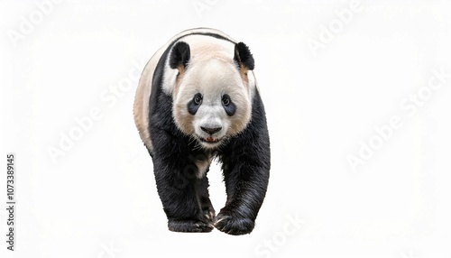 adult giant panda - Ailuropoda melanoleuca - is a bear species endemic to China, black and white colors isolated cutout on white background