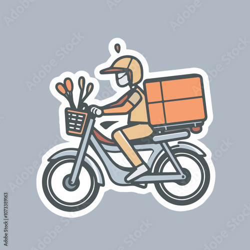 Food delivery man logo with motor bike sticker characters