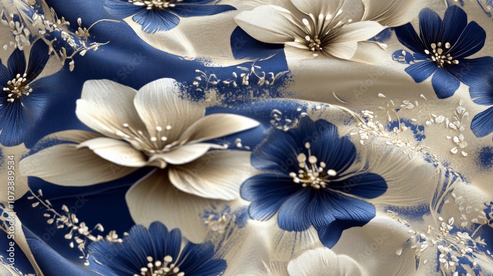 3D pattern, a simple 3D floral pattern made of deep blue velvet, AI Generative 3D pattern, a simple 3D floral pattern made of deep blue velvet, AI Generative