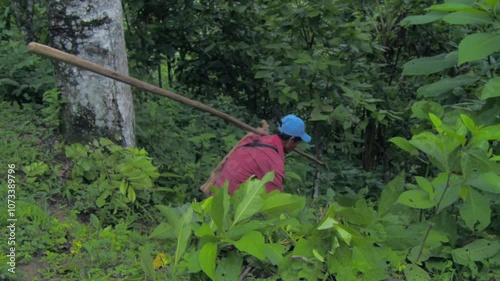 Traditional. Real scenes of a Venezuelan farmer practicing subsistence agriculture, a simple lifestyle deeply tied to nature. Climate change and global warming threaten these authentic livelihoods. 