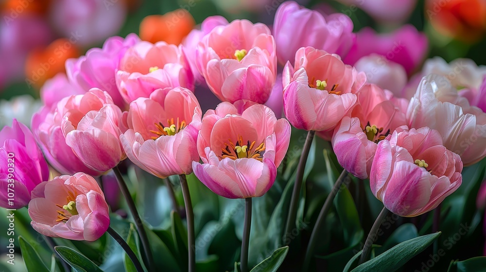 Fototapeta premium Discover the beauty of pink tulips blooming in nature's garden for a vibrant spring display