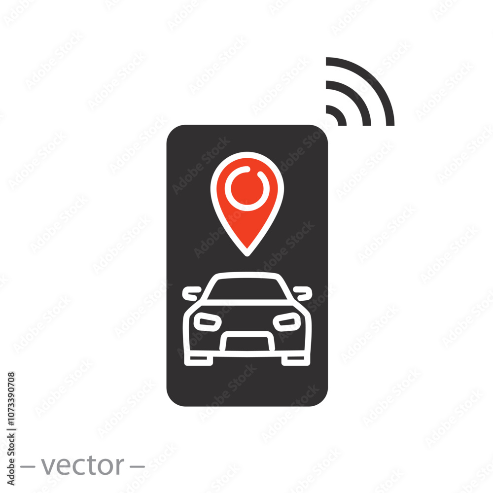 gps application, car parking smart app icon, map park location in phone valet, flat symbol on white background gps application, car parking smart app icon, map park location in phone valet, flat symbol on white background