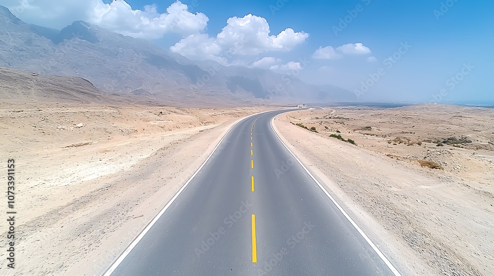 Explore the endless road leading through breathtaking desert landscapes under bright blue skies Explore the endless road leading through breathtaking desert landscapes under bright blue skies