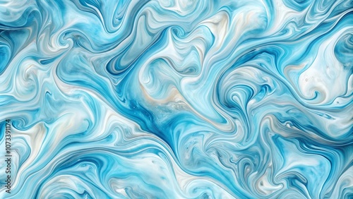 Abstract Liquid Art in Serene Blue and White Tones with Intricate Swirls and Flowing Patterns