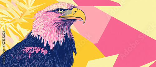 Bold and Colorful Illustration of an Eagle with Geometric Shapes photo