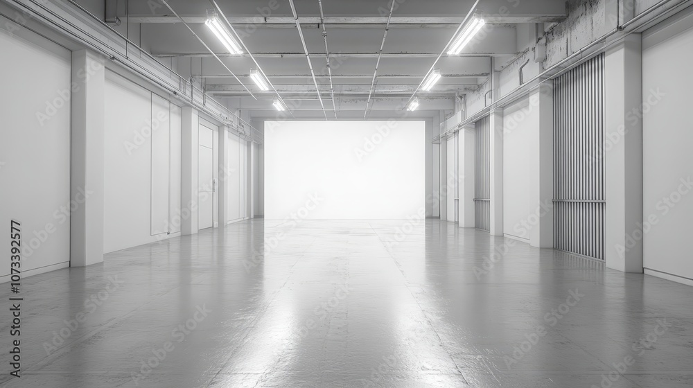 Spacious minimalist gallery with a blank wall for creative display Spacious minimalist gallery with a blank wall for creative display