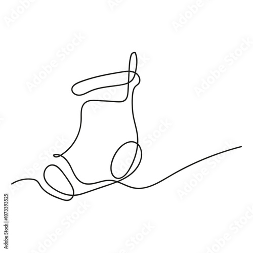 Christmas stocking in one continuous line on a white background. Christmas and New Year vector illustration. Christmas concept. Minimalistic style.