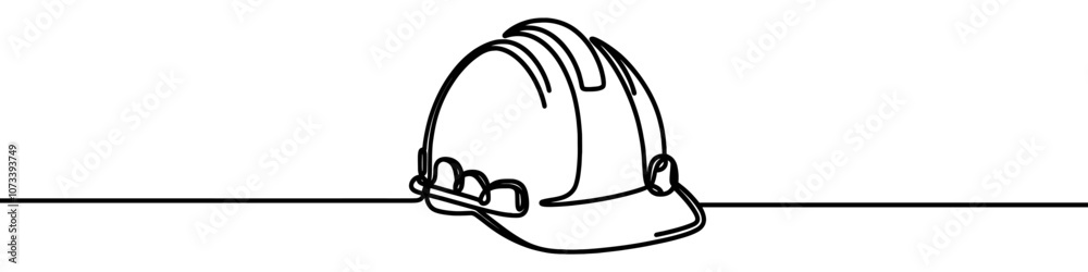 One continuous line illustration of a safety helmet, isolated on white background. Line art of safety helmet One continuous line illustration of a safety helmet, isolated on white background. Line art of safety helmet