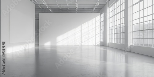 Empty modern gallery space with large blank walls  perfect for creative exhibition concepts