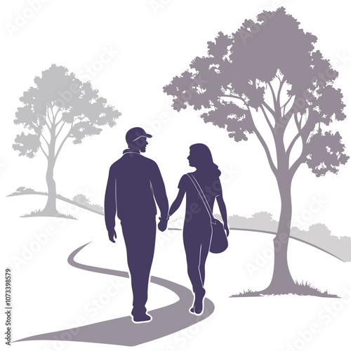 A couple walking on park vector silhouette