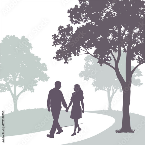 A couple walking on park vector silhouette