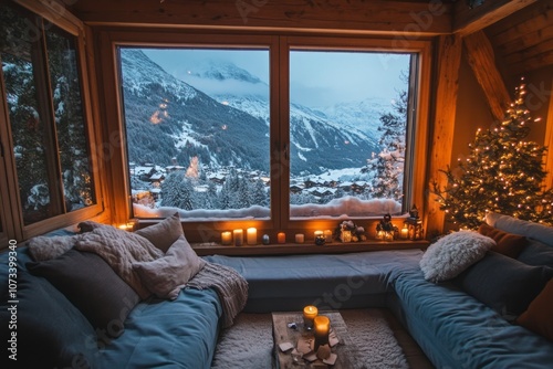 Cozy Cabin with Snowy Mount...