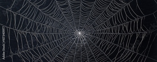 Intricate spider web glistening in natural light, showcasing delicate patterns and nature's artistry on a dark background.