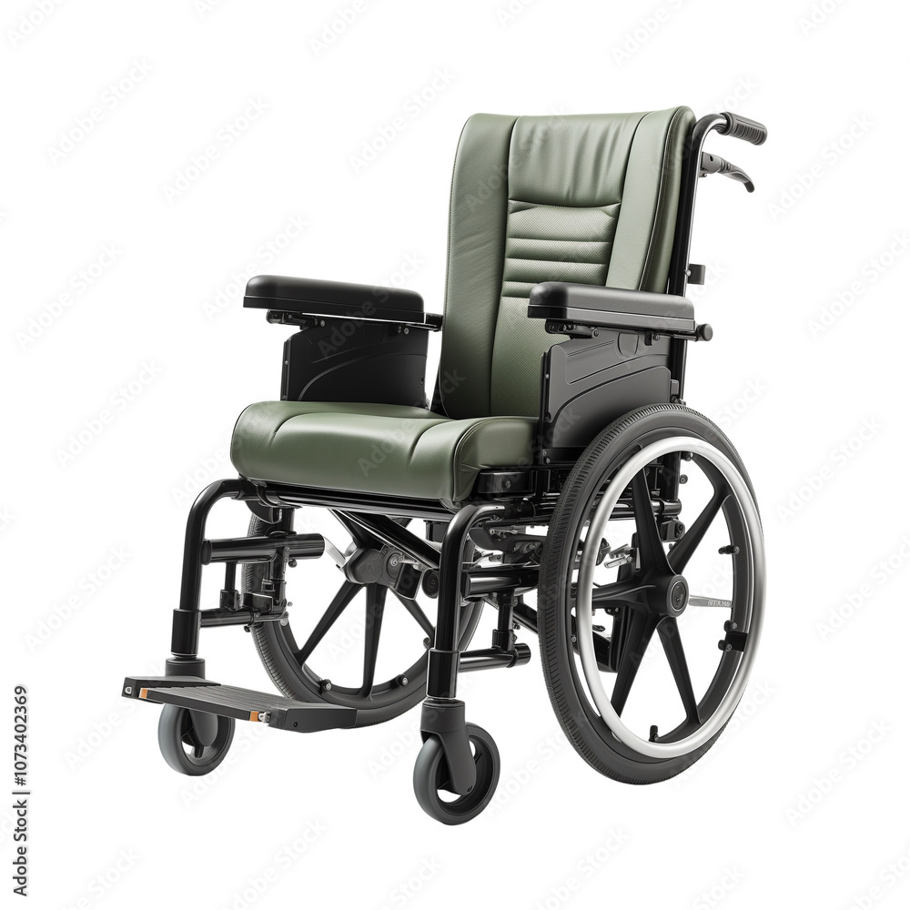 Fototapeta premium Dark Green Wheelchair Isolated on Transparent Background