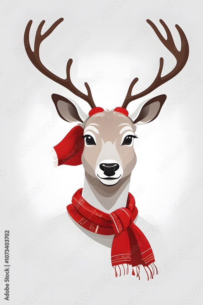 christmas reindeer with red ribbon. Generative Ai christmas reindeer with red ribbon. Generative Ai