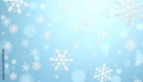 Winter background with falling snowflakes and a soft blue gradient for seasonal designs