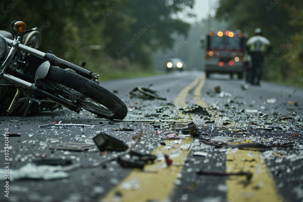 Crash on the road. Close up of a motorcycle accident on the road Crash on the road. Close up of a motorcycle accident on the road