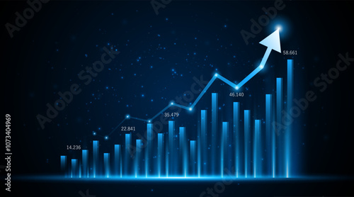 Business growth graph or profitable investment concept. The arrow increases the company's future growth.	