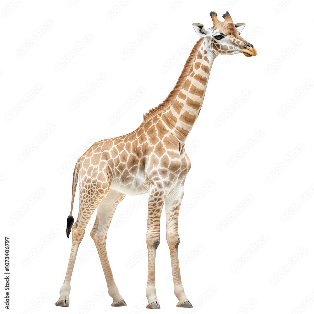 Fototapeta premium Side view of giraffe standing on transparent background
