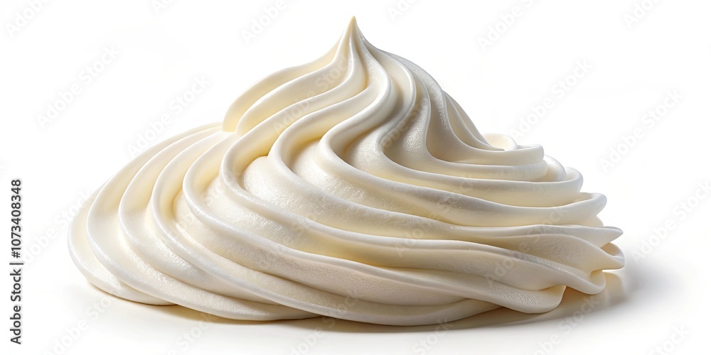 A swirl of creamy white frosting, perfectly piped and ready to be enjoyed on a decadent dessert. A swirl of creamy white frosting, perfectly piped and ready to be enjoyed on a decadent dessert.