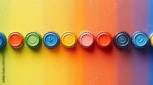 Colored bottle caps arranged