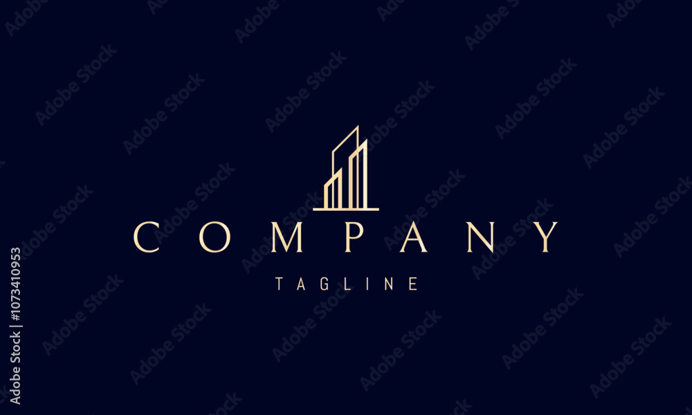Vector golden logo with an abstract image of a skyscraper in a linear style. Vector golden logo with an abstract image of a skyscraper in a linear style.